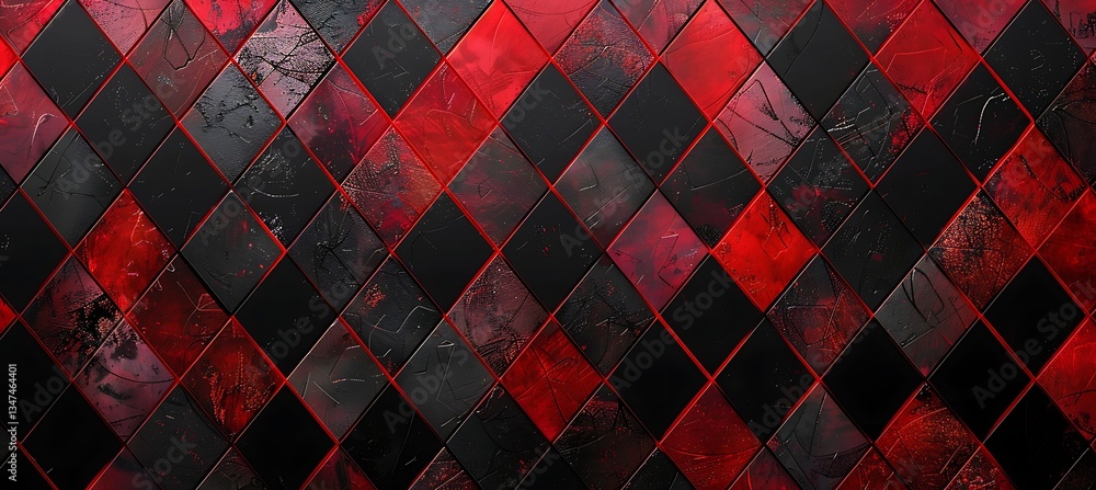 Poster background with diamond-shaped pattern and metallic sheen in ruby red and midnight black – empty tem
