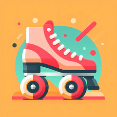 Flat vector illustration of a pair of roller skates, simple geometric shapes, bright fun colors, clean and minimalistic design.