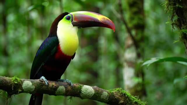 toucan on a branch video, toucan on a tree branch, toucan on a branch, toucan on a tree, toucan in the forest, toucan is looking, toucan in the forest, ai generated