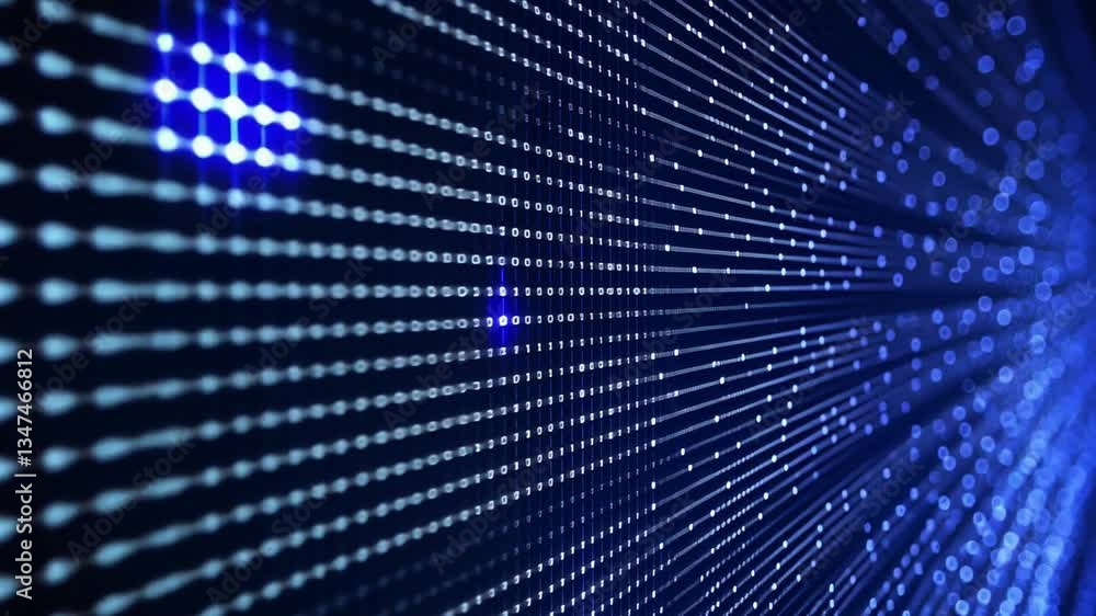 Poster digital pattern blue light abstract design futuristic technology background with glowing dots, data 