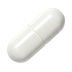 A single, pristine white capsule rests against a stark white background, symbolizing hope for health and wellness, a potent symbol of medicine's promise.