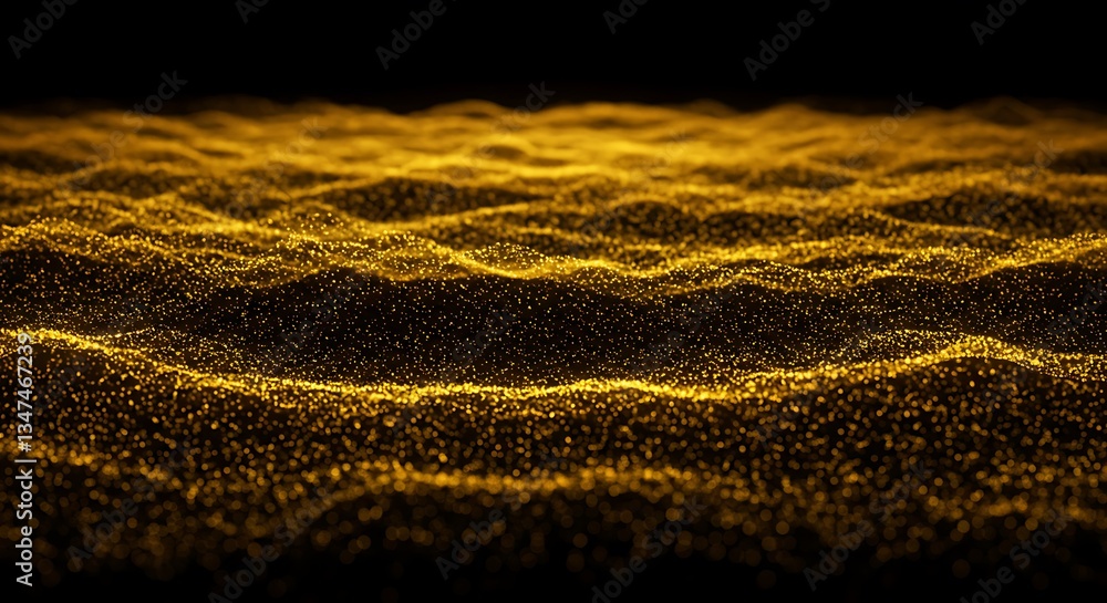 Poster golden particle wave flowing elegant glittering surface abstract digital background