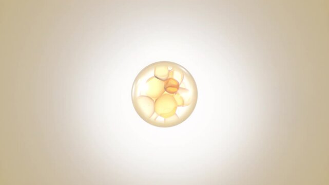 3D animation of liquid bubbles forming. A macroshot's components mix to generate a serum. A cosmetic serum and a drop are combined. In a metaball's morph animation, a fluid blob of fluidity