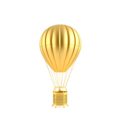 Gold hot air balloon isolated on white background. Minimal design art. 3d illustration. Generative AI
