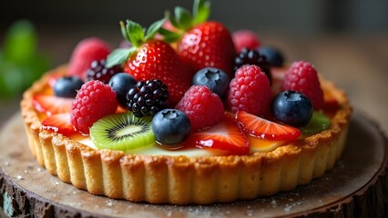 Golden Crust Fruit Tart with Custard Filling and Fresh Berry Toppings