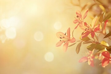Fototapeta premium Blooming Flowers Branch with Bokeh Lights in Soft Golden Light