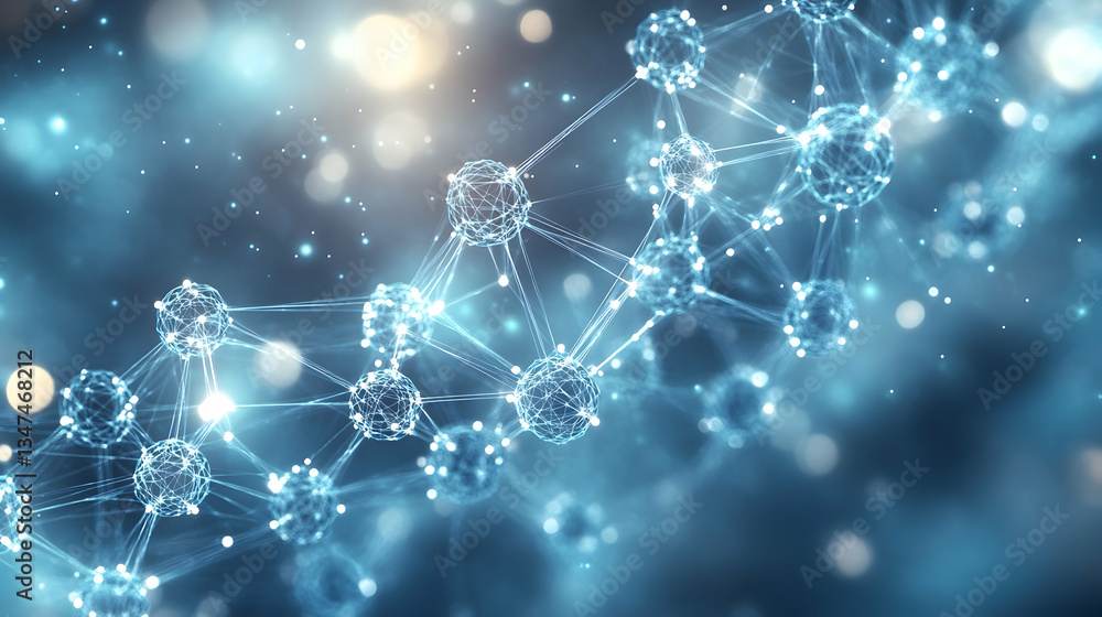 Poster medical-themed digital background with abstract molecular structures, transparent connections and a 