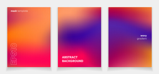 Abstract red orange violet colors liquid background card set with gradient mesh. Blurred fluid colorful background. Modern design template for web covers, ad banners, posters, brochures etc.