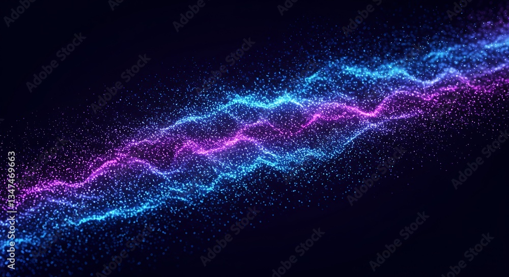 Poster dynamic particle wave flowing blue and purple abstract background 4k resolution