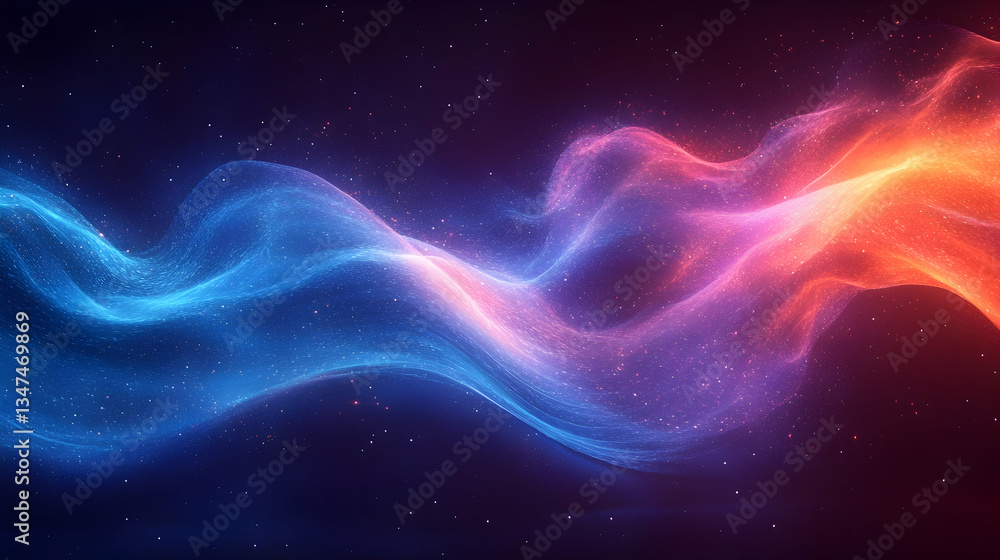 Wall mural modern abstract background with flowing luminous wave lines in electric blue and purple hues, symbol