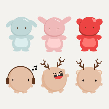 Cute Bear Characters with Headphones Illustration