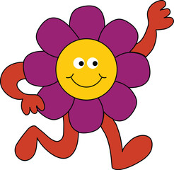 design templates and stickers - hippie, happy and groovy smiling character, funny sun and flower vector 