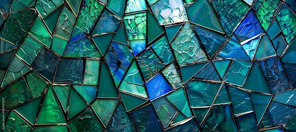 Poster backdrop featuring a diamond-shaped pattern with a metallic sheen in turquoise and silver – empty te