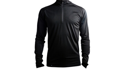 Black long sleeve sports shirt with zipper on transparent background