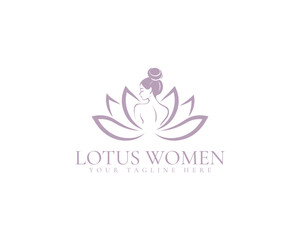 Obraz premium Feminine Lotus Woman Logo. A Beautiful Symbol of Yoga, Feminine Strength, Wellness and Empowerment Brands.