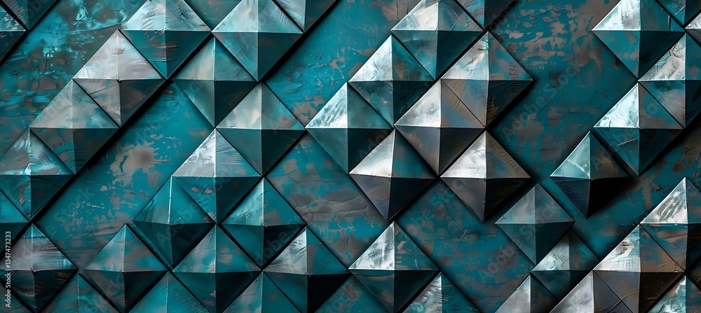 Poster background with diamond-shaped pattern and metallic sheen in turquoise and silver – empty template f