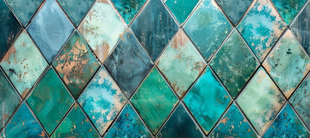 Poster background with diamond-shaped pattern and metallic sheen in turquoise and silver – empty template f