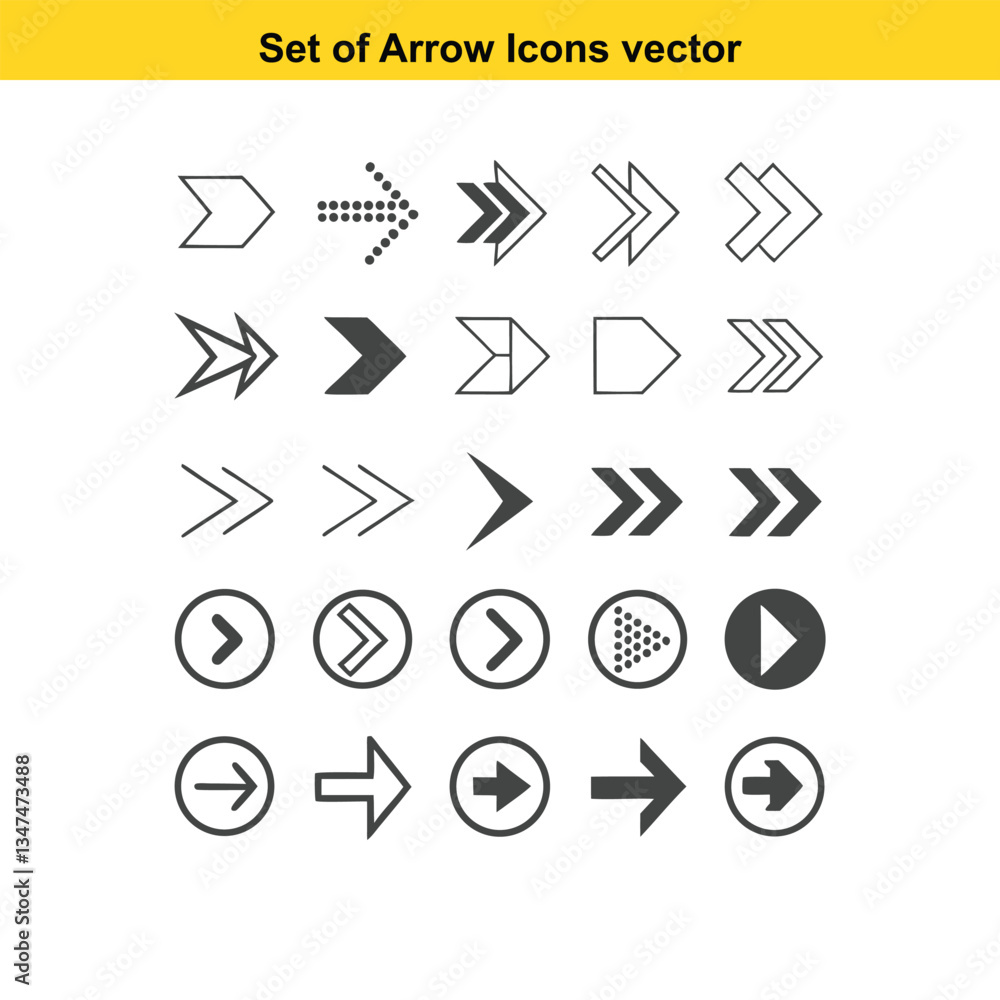 Poster set of arrow icons in various directions, designed for web and app use