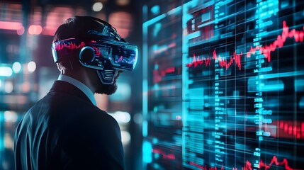 a person wearing virtual reality glasses looking at the digital screen