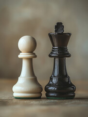 Fototapeta premium Chess pawn and king on textured background, strategic contrast