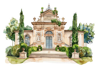 Obraz premium PNG Architecture illustration watercolor building.