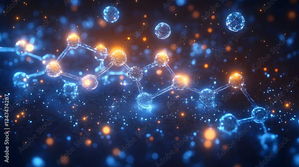 Canvas Prints white and blue molecular structure background with glowing chemical bonds and floating transparent p