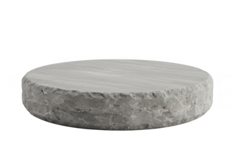 A solid round concrete pedestal with a rough texture isolated on transparent background