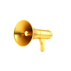 Gold Megaphone Isolated on White Background. Portable Golden Bullhorn Render. 3D Illustration Generative AI