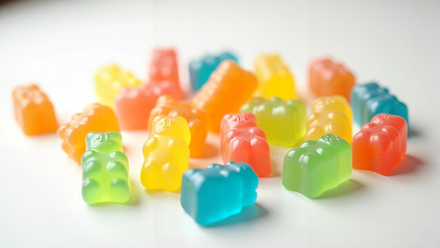 assorted colorful gummy bear candies on a white background