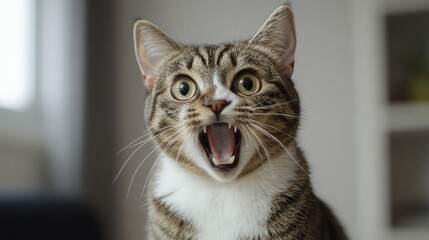 Naklejka premium Surprised Cat with Open Mouth