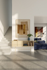 Large luxury modern bright interiors Living room mockup illustration 3D rendering image