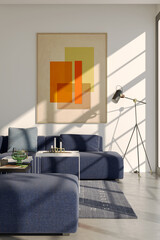 Large luxury modern bright interiors Living room mockup illustration 3D rendering image