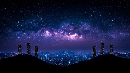 Obraz premium City Night Sky Stars Milky Way Galaxy