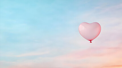 Fototapeta premium Heart Shaped Balloon Floating In Pastel Sky At Sunrise Or Sunset