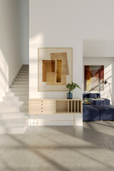 Large luxury modern bright interiors Living room mockup illustration 3D rendering image