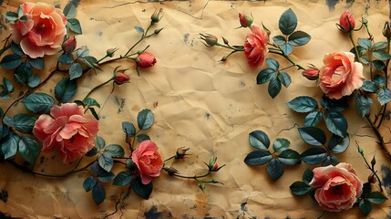 Vintage parchment invitation antique floral elements luxurious text ready layout