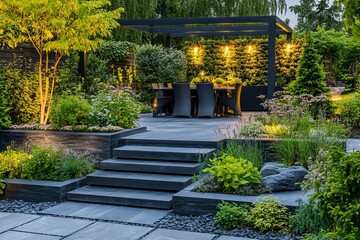 Modern back patio - garden and backyard with seating and place to entertain and cook