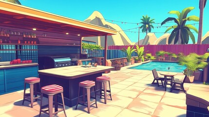 Modern back patio - garden and backyard with seating and place to entertain and cook