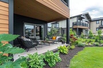 Modern back patio - garden and backyard with seating and place to entertain and cook
