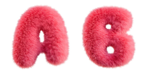 Pink Fur A-B letters. Isolated on transparent background