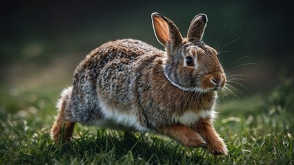 Fototapeta premium rabbit running on green grass