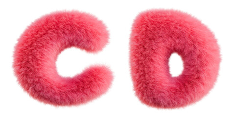 Pink Fur C-D letters. Isolated on transparent background