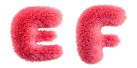 Pink Fur E-F letters. Isolated on transparent background