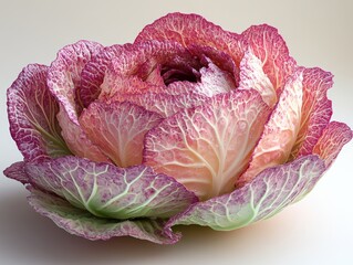 Obraz premium Captivating Crimson: A Detailed Macro Shot of Ornamental Cabbage with Delicate Water Droplets, Showcasing Nature's Intricate Textures and Vibrant Colors