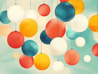 Colorful Hanging Globes for Pastel Sky Background.