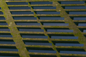 Fototapeta premium Green energy reduce carbon emissions and makes earth cleaner and more ecological.Solar panels park generating green energy electric.