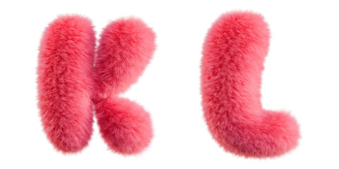 Pink Fur K-L letters. Isolated on transparent background