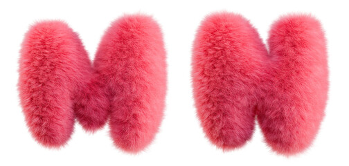 Pink Fur M-N letters. Isolated on transparent background