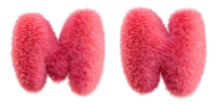 Pink Fur M-N letters. Isolated on transparent background