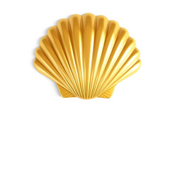 Gold scallop shell isolated on white background. Trendy fashion style. Minimal design art. 3d illustration. Generative AI